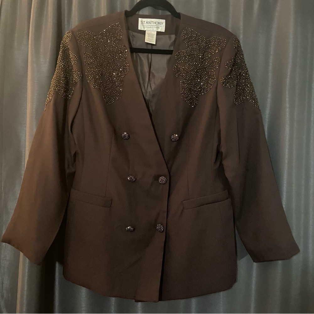 St. Anthony Collection Brown Beaded Blazer Size 16